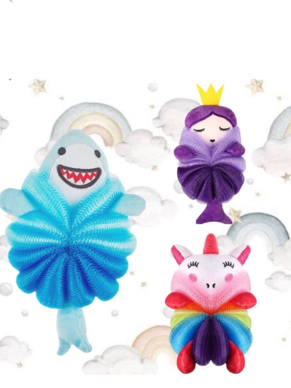 Kids‎ Loofah Shark Mermaid Unicorn Gentle Exfoliating Reusable Bath Sponge